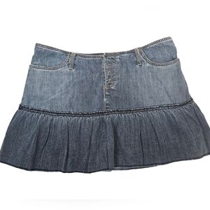 Vintage‎ Y2K American Eagle Pleated Ruffle Denim Jean Mini Skirt Size 12 Women's
